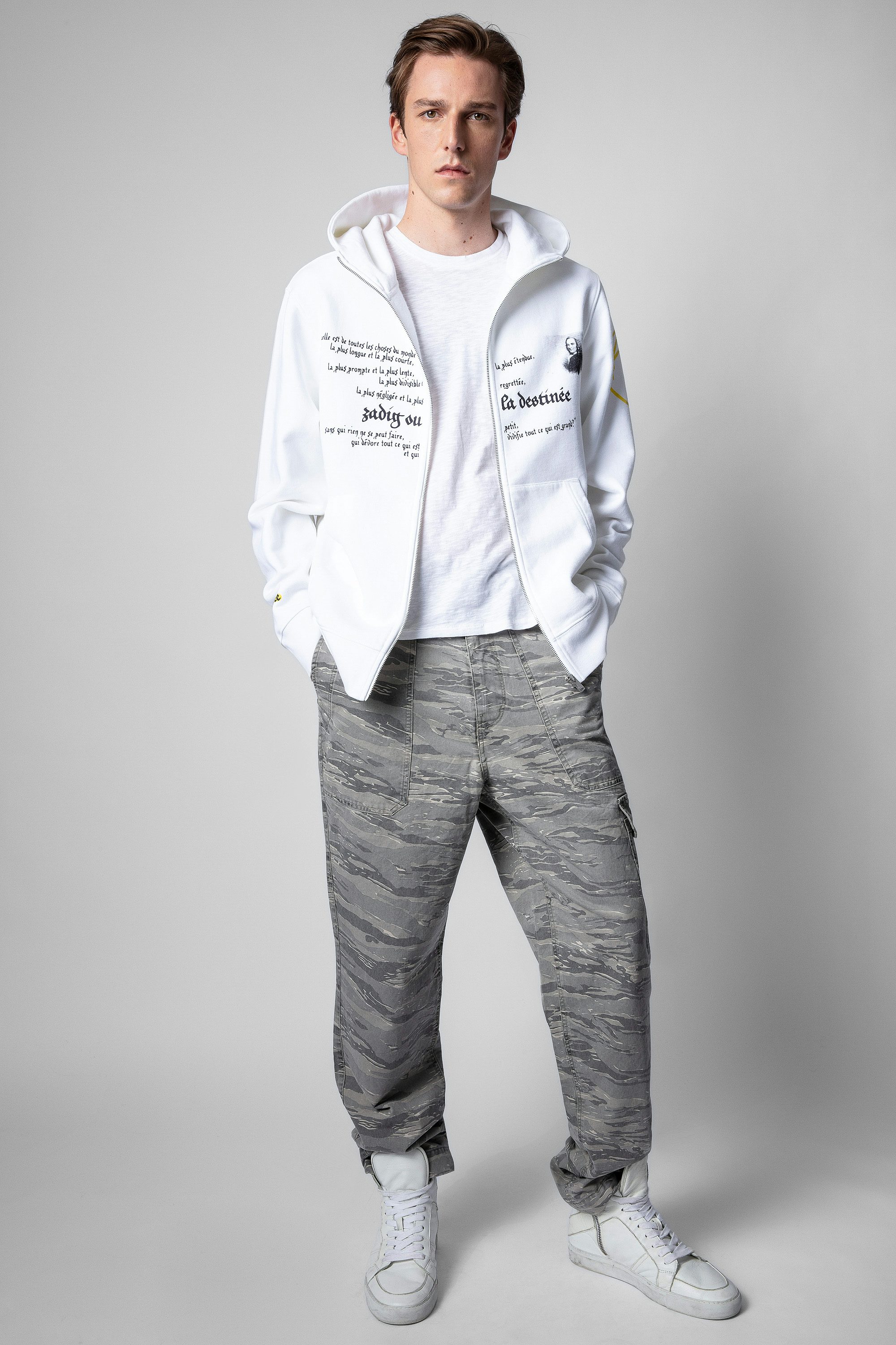 Ghost Sweatshirt - Men’s white cotton printed zip-up sweatshirt